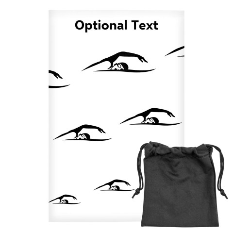 Regular (38cm x 25cm) (Swimming Icon) White - Stretch Polyester (Optional Personalised Gift Text) with Small Black Storage Pouch