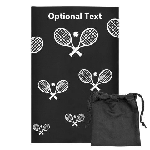 Regular (38cm x 25cm) (Tennis Icon) Black - Stretch Polyester (Optional Personalised Gift Text) with Small Black Storage Pouch
