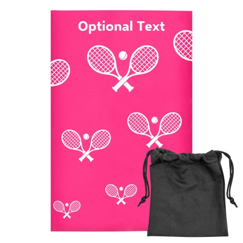 Regular (38cm x 25cm) (Tennis Icon) Fuchsia Pink - Stretch Polyester (Optional Personalised Gift Text) with Small Black Storage Pouch