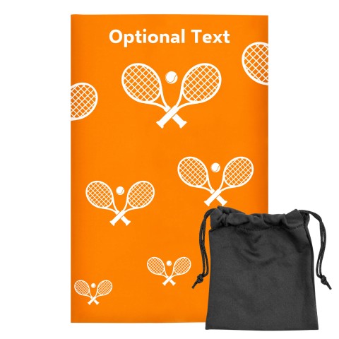 Regular (38cm x 25cm) (Tennis Icon) Orange - Stretch Polyester (Optional Personalised Gift Text) with Small Black Storage Pouch