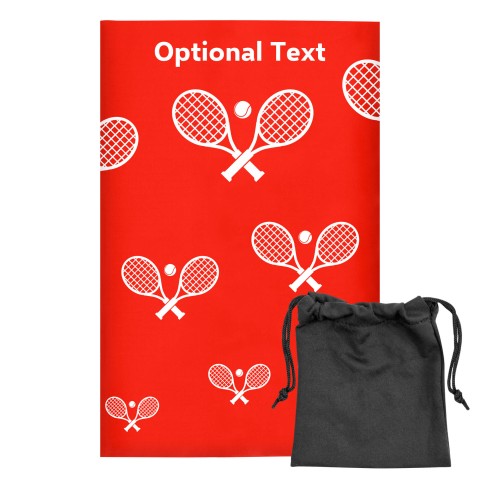 Regular (38cm x 25cm) (Tennis Icon) Red - Stretch Polyester (Optional Personalised Gift Text) with Small Black Storage Pouch