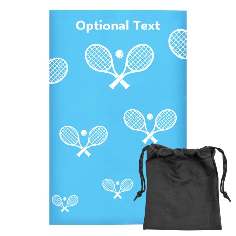 Regular (38cm x 25cm) (Tennis Icon) Sky Blue - Stretch Polyester (Optional Personalised Gift Text) with Small Black Storage Pouch