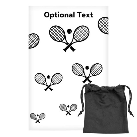 Regular (38cm x 25cm) (Tennis Icon) White - Stretch Polyester (Optional Personalised Gift Text) with Small Black Storage Pouch