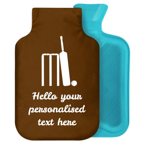 2 Litre (Cricket Icon) Brown Soft Velvet Polyester Fabric Removable Cover (Personalised with Text)