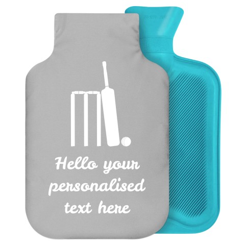 2 Litre (Cricket Icon) Grey Soft Velvet Polyester Fabric Removable Cover (Personalised with Text)