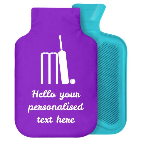 2 Litre (Cricket Icon) Purple Soft Velvet Polyester Fabric Removable Cover (Personalised with Text)