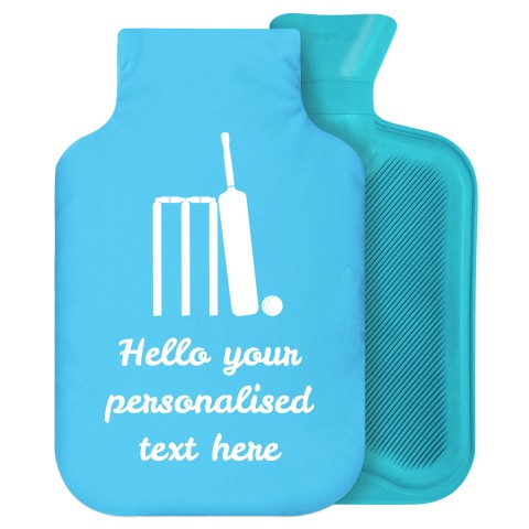 2 Litre (Cricket Icon) Sky Blue Soft Velvet Polyester Fabric Removable Cover (Personalised with Text)