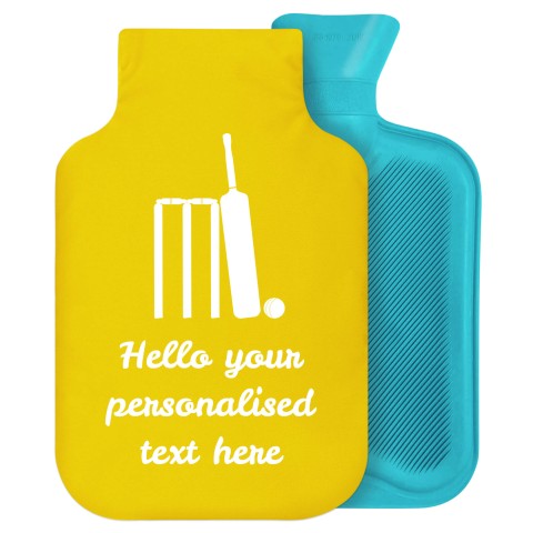 2 Litre (Cricket Icon) Yellow Soft Velvet Polyester Fabric Removable Cover (Personalised with Text)