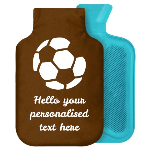 2 Litre (Football Icon) Brown Soft Velvet Polyester Fabric Removable Cover (Personalised with Text)
