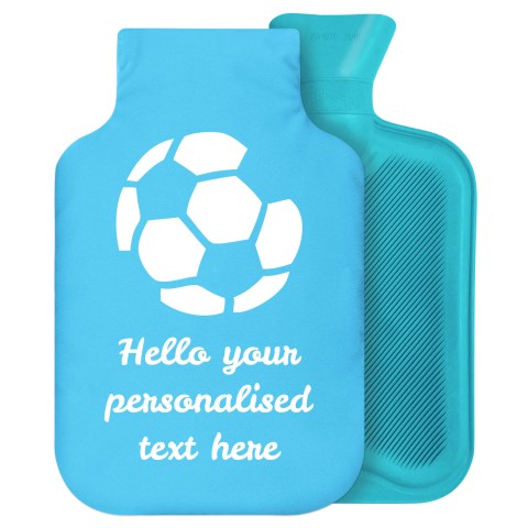 2 Litre (Football Icon) Sky Blue Soft Velvet Polyester Fabric Removable Cover (Personalised with Text)