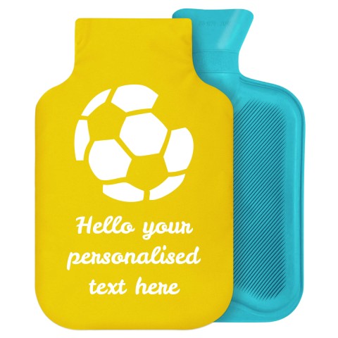 2 Litre (Football Icon) Yellow Soft Velvet Polyester Fabric Removable Cover (Personalised with Text)