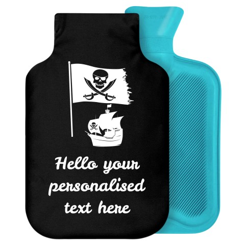 2 Litre (Pirate Flag Icon) Black Soft Velvet Polyester Fabric Removable Cover (Personalised with Text)