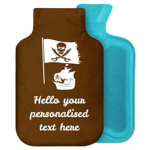 2 Litre (Pirate Flag Icon) Brown Soft Velvet Polyester Fabric Removable Cover (Personalised with Text)