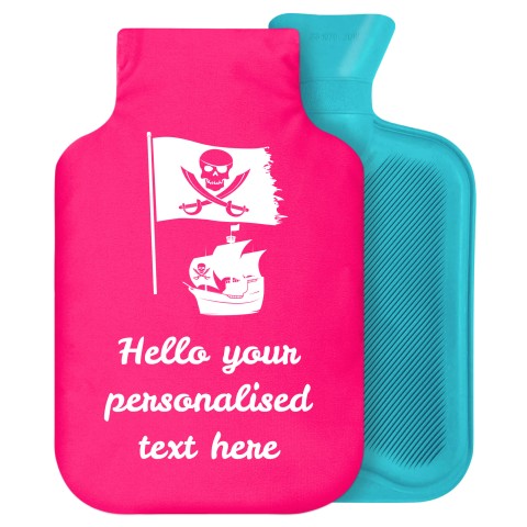 2 Litre (Pirate Flag Icon) Hot Pink (Fuchsia) Soft Velvet Polyester Fabric Removable Cover (Personalised with Text)