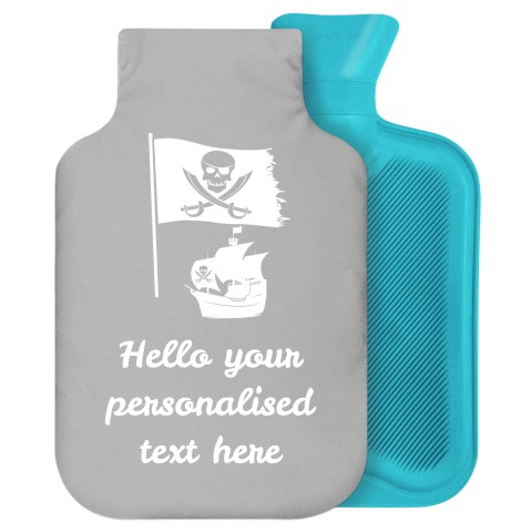 2 Litre (Pirate Flag Icon) Grey Soft Velvet Polyester Fabric Removable Cover (Personalised with Text)