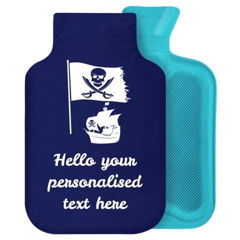 2 Litre (Pirate Flag Icon) Navy Blue Soft Velvet Polyester Fabric Removable Cover (Personalised with Text)
