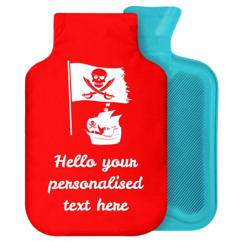2 Litre (Pirate Flag Icon) Red Soft Velvet Polyester Fabric Removable Cover (Personalised with Text)