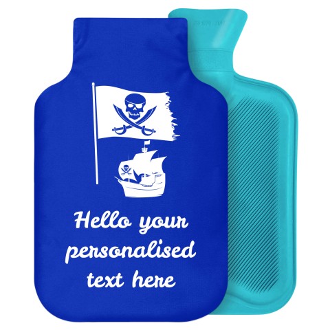 2 Litre (Pirate Flag Icon) Royal Blue Soft Velvet Polyester Fabric Removable Cover (Personalised with Text)
