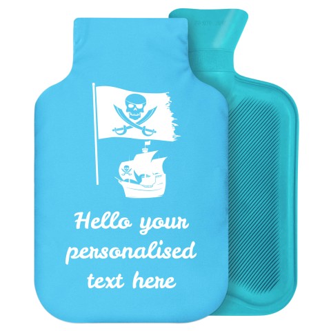 2 Litre (Pirate Flag Icon) Sky Blue Soft Velvet Polyester Fabric Removable Cover (Personalised with Text)
