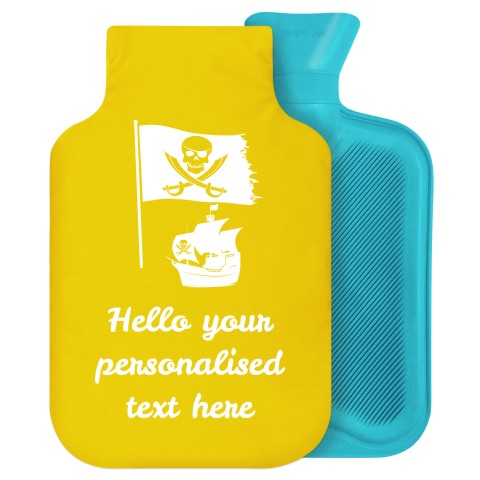2 Litre (Pirate Flag Icon) Yellow Soft Velvet Polyester Fabric Removable Cover (Personalised with Text)