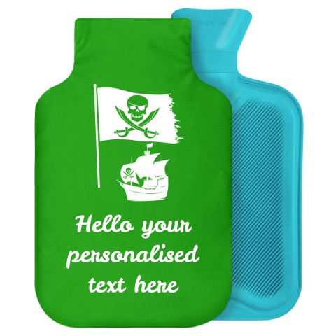 2 Litre (Pirate Flag Icon) Bright Green Soft Velvet Polyester Fabric Removable Cover (Personalised with Text)
