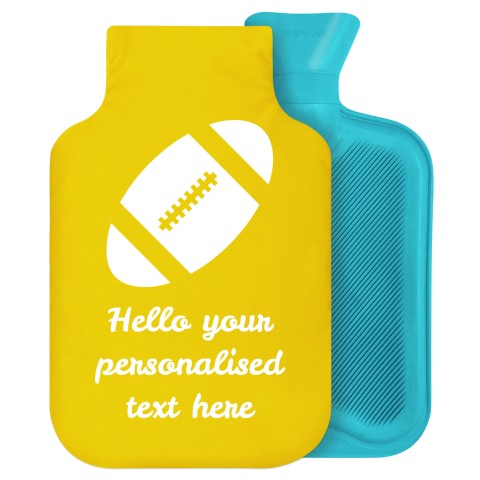 2 Litre (Rugby Icon) Yellow Soft Velvet Polyester Fabric Removable Cover (Personalised with Text)