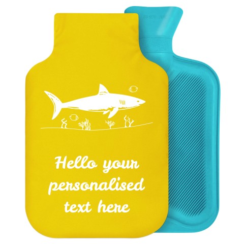 2 Litre (Shark Icon) Yellow Soft Velvet Polyester Fabric Removable Cover (Personalised with Text)