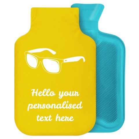 2 Litre (Sunglasses Icon) Yellow Soft Velvet Polyester Fabric Removable Cover (Personalised with Text)