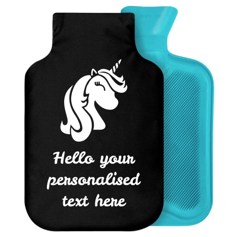 2 Litre (Unicorn Icon) Black Soft Velvet Polyester Fabric Removable Cover (Personalised with Text)