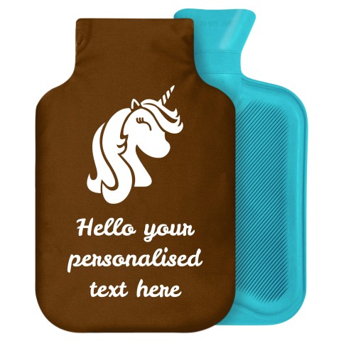 2 Litre (Unicorn Icon) Brown Soft Velvet Polyester Fabric Removable Cover (Personalised with Text)