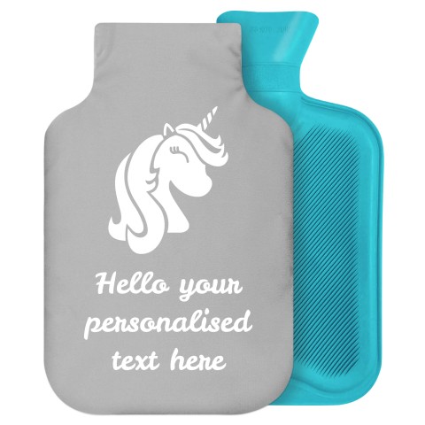 2 Litre (Unicorn Icon) Grey Soft Velvet Polyester Fabric Removable Cover (Personalised with Text)
