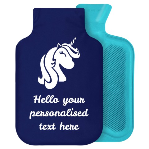 2 Litre (Unicorn Icon) Navy Blue Soft Velvet Polyester Fabric Removable Cover (Personalised with Text)