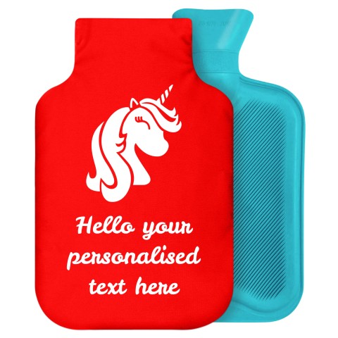 2 Litre (Unicorn Icon) Red Soft Velvet Polyester Fabric Removable Cover (Personalised with Text)