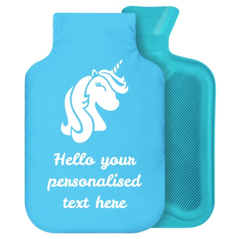 2 Litre (Unicorn Icon) Sky Blue Soft Velvet Polyester Fabric Removable Cover (Personalised with Text)