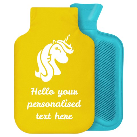 2 Litre (Unicorn Icon) Yellow Soft Velvet Polyester Fabric Removable Cover (Personalised with Text)