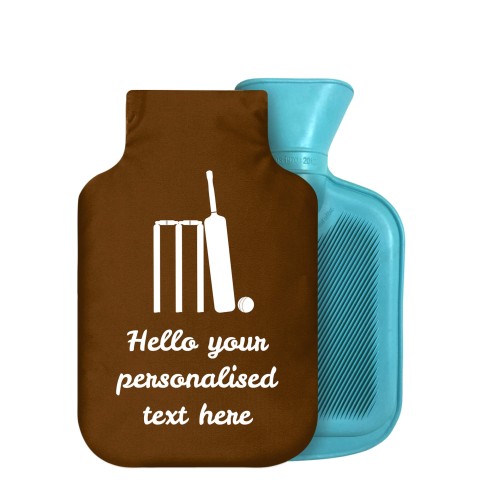 - 750ml Highlight (Stock Available Colour) (Cricket Icon) Brown Soft Velvet Polyester Fabric Removable Cover (Optional Personalised Gift Text)