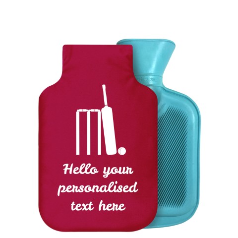 - 750ml Highlight (Stock Available Colour) (Cricket Icon) Burgundy Soft Velvet Polyester Fabric Removable Cover (Optional Personalised Gift Text)