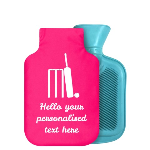 - 750ml Highlight (Stock Available Colour) (Cricket Icon) Fuchsia Pink Soft Velvet Polyester Fabric Removable Cover (Optional Personalised Gift Text)