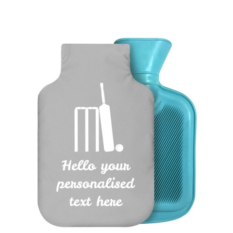 - 750ml Highlight (Stock Available Colour) (Cricket Icon) Grey Soft Velvet Polyester Fabric Removable Cover (Optional Personalised Gift Text)