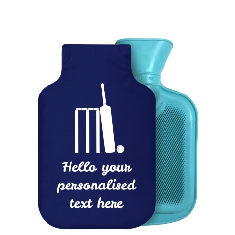 - 750ml Highlight (Stock Available Colour) (Cricket Icon) Navy Blue Soft Velvet Polyester Fabric Removable Cover (Optional Personalised Gift Text)