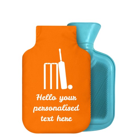 - 750ml Highlight (Stock Available Colour) (Cricket Icon) Orange Soft Velvet Polyester Fabric Removable Cover (Optional Personalised Gift Text)
