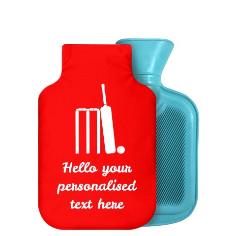 - 750ml Highlight (Stock Available Colour) (Cricket Icon) Red Soft Velvet Polyester Fabric Removable Cover (Optional Personalised Gift Text)