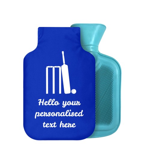 - 750ml Highlight (Stock Available Colour) (Cricket Icon) Royal Blue Soft Velvet Polyester Fabric Removable Cover (Optional Personalised Gift Text)
