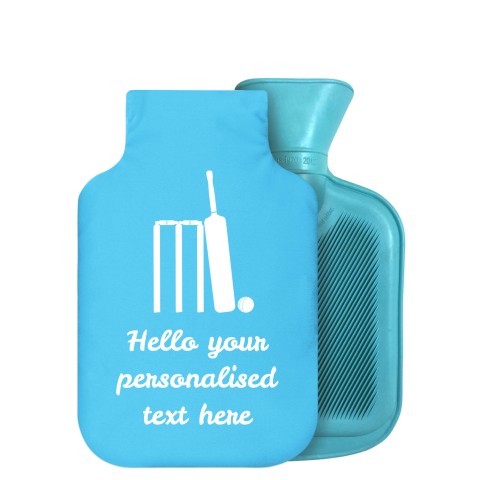 - 750ml Highlight (Stock Available Colour) (Cricket Icon) Sky Blue Soft Velvet Polyester Fabric Removable Cover (Optional Personalised Gift Text)