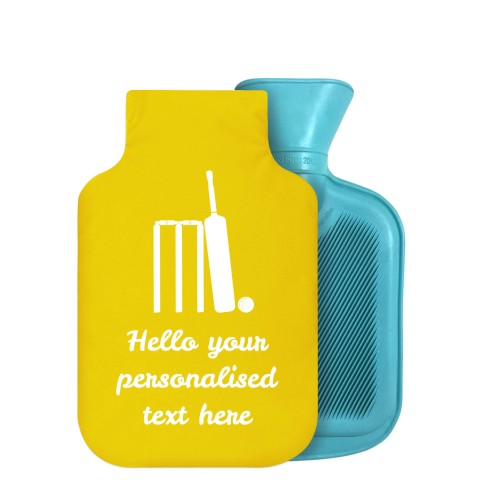 - 750ml Highlight (Stock Available Colour) (Cricket Icon) Yellow Soft Velvet Polyester Fabric Removable Cover (Optional Personalised Gift Text)