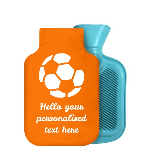 - 750ml Highlight (Stock Available Colour) (Football Icon) Orange Soft Velvet Polyester Fabric Removable Cover (Optional Personalised Gift Text)