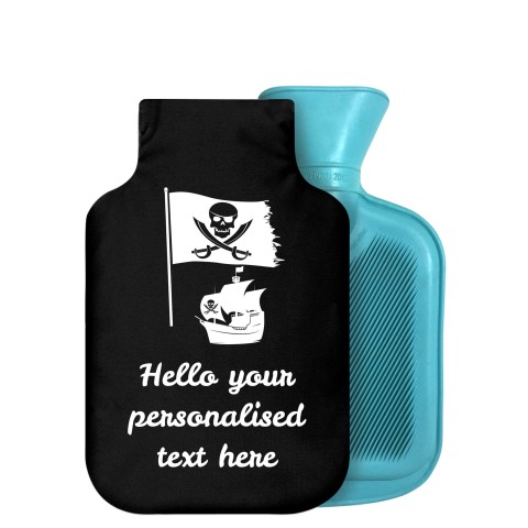 - 750ml Highlight (Stock Available Colour) (Pirate Flag Icon) Black Soft Velvet Polyester Fabric Removable Cover (Optional Personalised Gift Text)