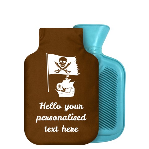 - 750ml Highlight (Stock Available Colour) (Pirate Flag Icon) Brown Soft Velvet Polyester Fabric Removable Cover (Optional Personalised Gift Text)