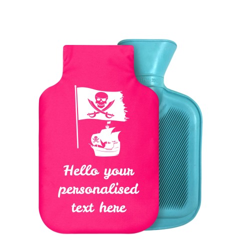 - 750ml Highlight (Stock Available Colour) (Pirate Flag Icon) Fuchsia Pink Soft Velvet Polyester Fabric Removable Cover (Optional Personalised Gift Text)