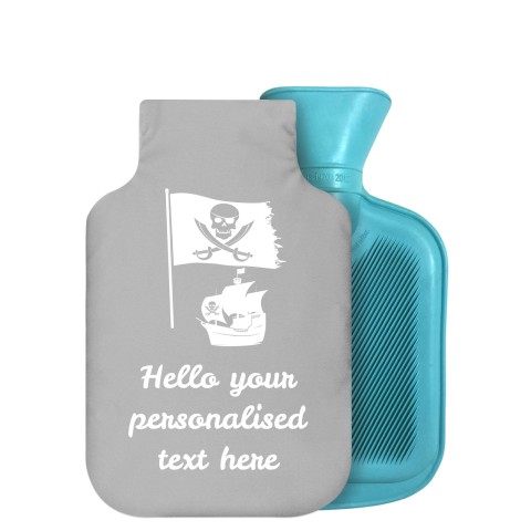- 750ml Highlight (Stock Available Colour) (Pirate Flag Icon) Grey Soft Velvet Polyester Fabric Removable Cover (Optional Personalised Gift Text)